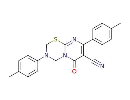 Molecular Structure of 942857-22-9 (3,8-bis(4-methylphenyl)-6-oxo-3,4-dihydro-2H,6H-pyrimido[2,1-b][1,3,5]thiadiazine-7-carbonitrile)