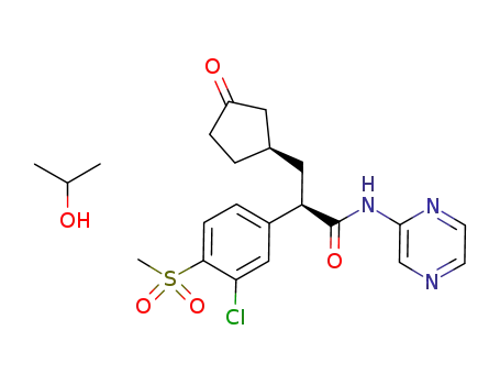 iso-propanol solvate of 2(R)-(3-chloro-4-methanesulfonyl-phenyl)-3-((R)-3-oxo-cyclopentyl)-N-pyrazin-2-yl-propionamide
