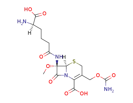 Molecular Structure of 34279-51-1 ((6R,7S)-7-[[(5R)-5-amino-5-carboxy-pentanoyl]amino]-3-(carbamoyloxymethyl)-7-methoxy-8-oxo-5-thia-1-azabicyclo[4.2.0]oct-2-ene-2-carboxylic acid)