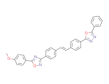 Molecular Structure of 72094-04-3 (5-(4-methoxy-phenyl)-3-{4-[4-(5-phenyl-[1,3,4]oxadiazol-2-yl)-<i>trans</i>-styryl]-phenyl}-[1,2,4]oxadiazole)