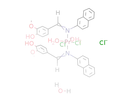 {Pr(C<sub>6</sub>H<sub>3</sub>(OH)(OCH<sub>3</sub>)CHNC<sub>10</sub>H<sub>7</sub>)2Cl<sub>2</sub>(H<sub>2</sub>O)2}<sup>(1+)</sup>*Cl<sup>(1-)</sup>*H<sub>2</sub>O={Pr(C<sub>6</sub>H<sub>3</sub>(OH)(OCH<sub>3</sub>)CHNC<sub>10</sub>H<sub>7</sub>)2Cl<sub>2</sub>(H<sub>2</sub>O)2}Cl*H<sub>2</sub>O
