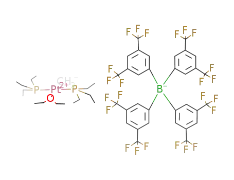 [(C<sub>2</sub>H<sub>5</sub>)3P]2Pt(CH<sub>3</sub>)[(C<sub>2</sub>H<sub>5</sub>)2O]<sup>(1+)</sup>*B[C<sub>6</sub>H<sub>3</sub>(CF<sub>3</sub>)2]4<sup>(1-)</sup>=[(C<sub>2</sub>H<sub>5</sub>)3P]2Pt(CH<sub>3</sub>)[(C<sub>2</sub>H<sub>5</sub>)2O]B[C<sub>6</sub>H<sub>3</sub>(CF<sub>3</sub>)2]4