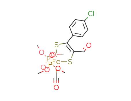 Fe[S<sub>2</sub>C(COH)(ClC<sub>6</sub>H<sub>4</sub>)C]CO(P(OCH<sub>3</sub>)3)2