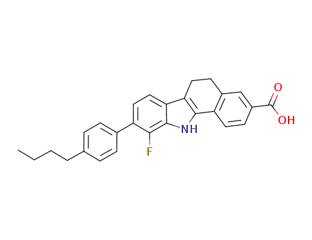 Molecular Structure of 920302-12-1 (5H-Benzo[a]carbazole-3-carboxylic acid,
9-(4-butylphenyl)-10-fluoro-6,11-dihydro-)