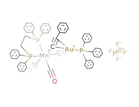 MnAu(C<sub>2</sub>C<sub>6</sub>H<sub>5</sub>)(CO)3(CH<sub>2</sub>P(C<sub>6</sub>H<sub>5</sub>)2)2(P(C<sub>6</sub>H<sub>5</sub>)3)<sup>(1+)</sup>*PF<sub>6</sub><sup>(1-)</sup>=[MnAu(C<sub>2</sub>C<sub>6</sub>H<sub>5</sub>)(CO)3((CH<sub>2</sub>P(C<sub>6</sub>H<sub>5</sub>)2)2)(P(C<sub>6</sub>H<sub>5</sub>)3)]PF<sub>6</sub>