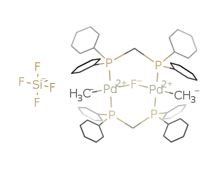 Molecular Structure of 869676-57-3 ([(PdMe)2(μ-κ2(P,P)Cy2PCH2PCy2)2(μ-F)][SiMeF4)