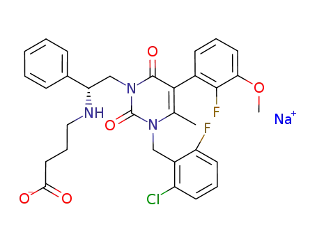 (R)-4-{2-[5-(2-fluoro-3-methoxyphenyl)-3-(2-chloro-6-fluorobenzyl)-4-methyl-2,6-dioxo-3,6-dihydro-2H-pyrimidin-1-yl]-1-phenylethylamino}butyric acid sodium salt