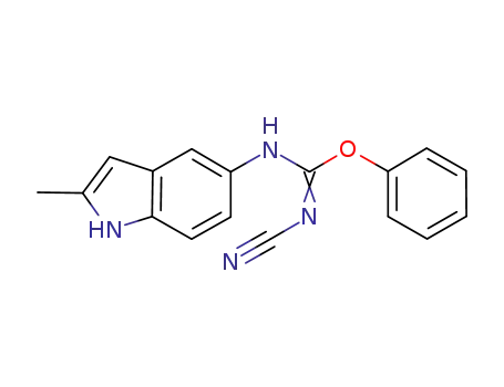 Molecular Structure of 628709-30-8 (Carbamimidic acid, N-cyano-N'-(2-methyl-1H-indol-5-yl)-, phenyl ester)