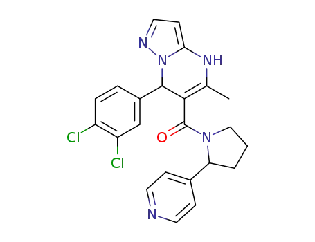Molecular Structure of 343244-28-0 (1-[[7-(3,4-Dichloro-phenyl)-4,7-dihydro-5-methylpyrazolo[1,5-a]pyrimidin-6-yl]carbonyl]-2-(4-pyridinyl)pyrrolidine)