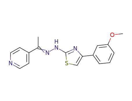 Molecular Structure of 1242658-50-9 (1-(4-(3-methoxyphenyl)thiazol-2-yl)-2-(1-(pyridin-4-yl)-ethylidene)hydrazine)