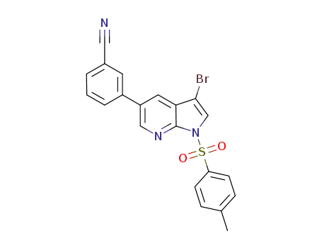Molecular Structure of 1187209-15-9 (Benzonitrile, 3-[3-broMo-1-[(4-Methylphenyl)sulfonyl]-1H-pyrrolo[2,3-b]pyridin-5-yl]-)