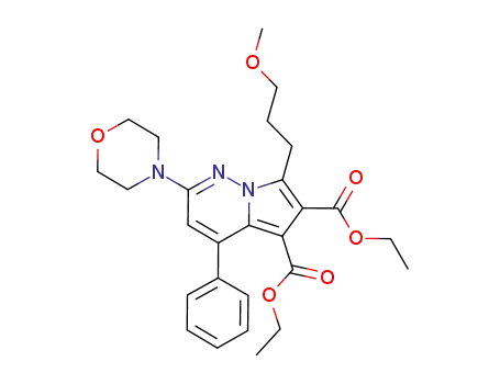 Molecular Structure of 844875-34-9 (Pyrrolo[1,2-b]pyridazine-5,6-dicarboxylic acid,
7-(3-methoxypropyl)-2-(4-morpholinyl)-4-phenyl-, diethyl ester)