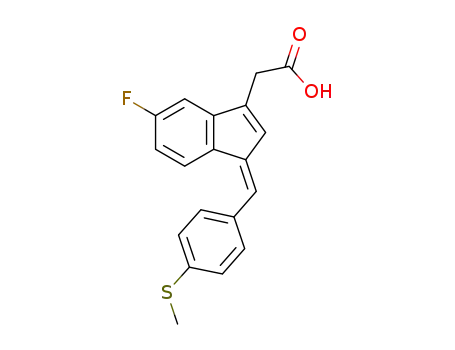 Molecular Structure of 62595-28-2 (1H-Indene-3-acetic acid, 5-fluoro-1-[[4-(methylthio)phenyl]methylene]-,
(Z)-)