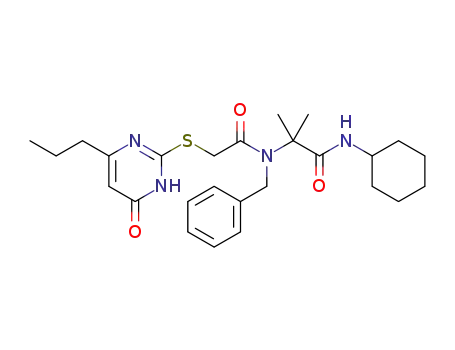 Molecular Structure of 1379463-51-0 (2-(N-benzyl-2-((6-oxo-4-propyl-1,6-dihydropyrimidin-2-yl)thio)acetamido)-N-cyclohexyl-2-methylpropanamide)