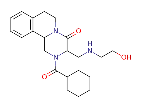 Molecular Structure of 1403763-82-5 (2-2-(cyclohexylcarbonyl)-3-((2-hydroxyethylamino)methyl)-1,2,3,6,7,11b-hexahydro-4H-pyrazino[2,1-a]isoquinolin-4-one)