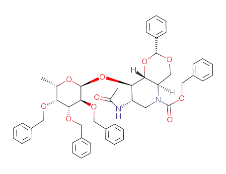 (2R,4aR,7S,8R,8aR)-7-Acetylamino-2-phenyl-8-((2S,3S,4R,5R,6S)-3,4,5-tris-benzyloxy-6-methyl-tetrahydro-pyran-2-yloxy)-hexahydro-[1,3]dioxino[5,4-b]pyridine-5-carboxylic acid benzyl ester