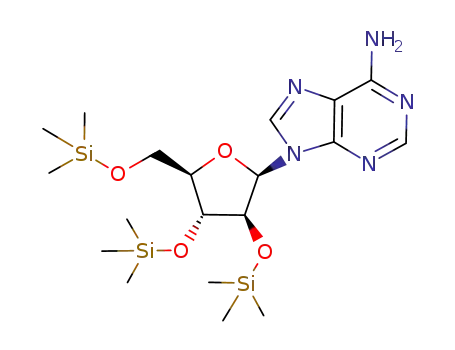 Molecular Structure of 63248-73-7 (9-((2R,3S,4R,5R)-3,4-Bis-trimethylsilanyloxy-5-trimethylsilanyloxymethyl-tetrahydro-furan-2-yl)-9H-purin-6-ylamine)