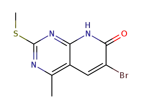 Molecular Structure of 1224055-17-7 (6-BROMO-4-METHYL-2-(METHYLSULFANYL)-7H,8H-PYRIDO[2,3-D]PYRIMIDIN-7-ONE)
