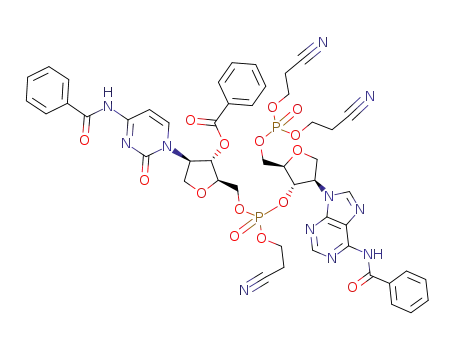 6-N-benzoyl-5'-O-[di(2-cyanoethoxy)phosphinyl]-P-(2-cyanoethyl)-1'-deoxy-2'-isoadenylyl-(3'->5')-4-N,3'-O-dibenzoyl-1'-deoxy-2'-isocytidine