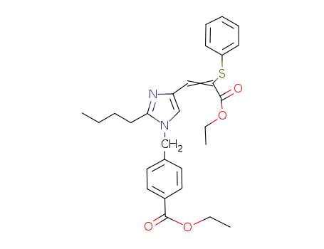 Molecular Structure of 220579-42-0 (4-[2-butyl-4-(2-ethoxycarbonyl-2-phenylsulfanyl-vinyl)-imidazol-1-ylmethyl]-benzoic acid ethyl ester)
