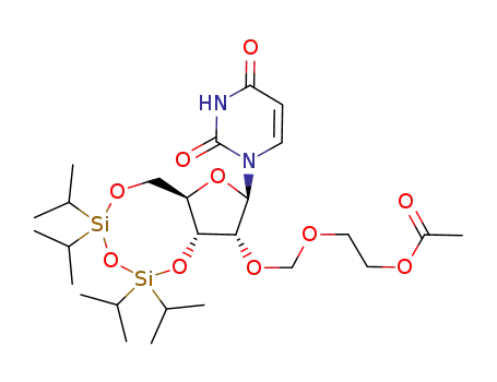 Molecular Structure of 933063-80-0 (1-{2-O-[(2-acetoxyethoxy)methyl]-3,5-O-(1,1,3,3-tetraisopropyldisiloxane-1,3-diyl)-β-D-ribofuranosyl}uracil)