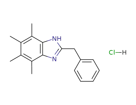 Molecular Structure of 106148-68-9 (1H-Benzimidazole, 4,5,6,7-tetramethyl-2-(phenylmethyl)-,
monohydrochloride)