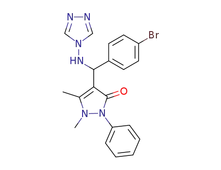 Molecular Structure of 89969-58-4 (3H-Pyrazol-3-one,
4-[(4-bromophenyl)(4H-1,2,4-triazol-4-ylamino)methyl]-1,2-dihydro-1,5-
dimethyl-2-phenyl-)