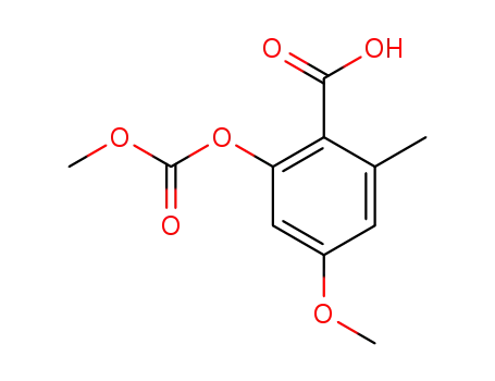 Molecular Structure of 861525-83-9 (4-methoxy-2-methoxycarbonyloxy-6-methyl-benzoic acid)