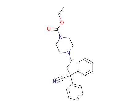 Molecular Structure of 22745-75-1 (4-(3-cyano-3,3-diphenyl-propyl)-piperazine-1-carboxylic acid ethyl ester)