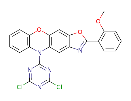 Molecular Structure of 59225-53-5 (5-(4,6-dichloro-[1,3,5]triazin-2-yl)-2-(2-methoxy-phenyl)-5<i>H</i>-oxazolo[4,5-<i>b</i>]phenoxazine)