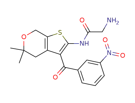 Molecular Structure of 64983-82-0 (Acetamide,
2-amino-N-[4,7-dihydro-5,5-dimethyl-3-(3-nitrobenzoyl)-5H-thieno[2,3-c
]pyran-2-yl]-)