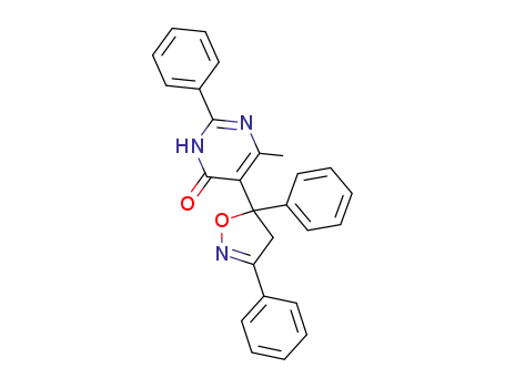 Molecular Structure of 62094-34-2 (4(1H)-Pyrimidinone,
5-(4,5-dihydro-3,5-diphenyl-5-isoxazolyl)-6-methyl-2-phenyl-)