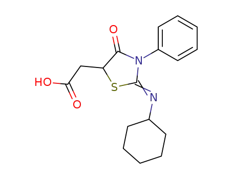Molecular Structure of 39964-50-6 ([(2Z)-2-(cyclohexylimino)-4-oxo-3-phenyl-1,3-thiazolidin-5-yl]acetic acid)