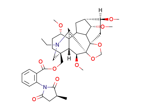 Molecular Structure of 26000-16-8 ((14-ethyl-4,6,19,21-tetramethoxy-9,11-dioxa-14-azaheptacyclo[10.7.2.1~2,5~.0~1,13~.0~3,8~.0~8,12~.0~16,20~]docos-16-yl)methyl 2-(3-methyl-2,5-dioxopyrrolidin-1-yl)benzoate (non-preferred name))