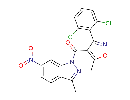 Molecular Structure of 62235-36-3 (1-[3-(2,6-dichloro-phenyl)-5-methyl-isoxazole-4-carbonyl]-3-methyl-6-nitro-1<i>H</i>-indazole)
