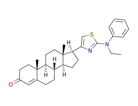Molecular Structure of 98274-59-0 ((17beta)-17-{2-[ethyl(phenyl)amino]-1,3-thiazol-4-yl}androst-4-en-3-one)