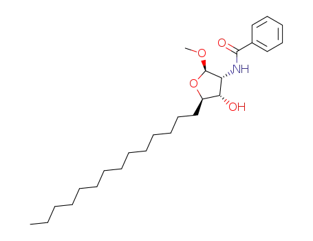 Molecular Structure of 13266-04-1 (N-((2R,3R,4S,5R)-4-Hydroxy-2-methoxy-5-tetradecyl-tetrahydro-furan-3-yl)-benzamide)