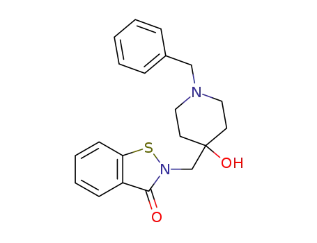Molecular Structure of 19867-37-9 (2-(1-benzyl-4-hydroxy-piperidin-4-ylmethyl)-benzo[<i>d</i>]isothiazol-3-one)