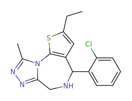 Molecular Structure of 62551-51-3 (4-(2-chloro-phenyl)-2-ethyl-9-methyl-5,6-dihydro-4<i>H</i>-thieno[3,2-<i>f</i>][1,2,4]triazolo[4,3-<i>a</i>][1,4]diazepine)