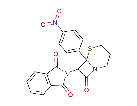 Molecular Structure of 61298-44-0 (1H-Isoindole-1,3(2H)-dione,
2-[6-(4-nitrophenyl)-8-oxo-5-thia-1-azabicyclo[4.2.0]oct-7-yl]-)