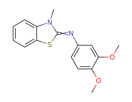 Molecular Structure of 53641-45-5 ((3,4-dimethoxy-phenyl)-(3-methyl-3<i>H</i>-benzothiazol-2-ylidene)-amine)