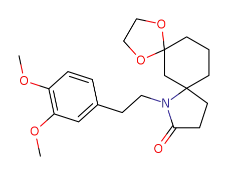 Molecular Structure of 61589-85-3 (1,4-Dioxa-8-azadispiro[4.1.4.3]tetradecan-9-one,
8-[2-(3,4-dimethoxyphenyl)ethyl]-)