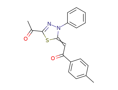 Molecular Structure of 56885-99-5 (2-(5-acetyl-3-phenyl-3<i>H</i>-[1,3,4]thiadiazol-2-ylidene)-1-<i>p</i>-tolyl-ethanone)