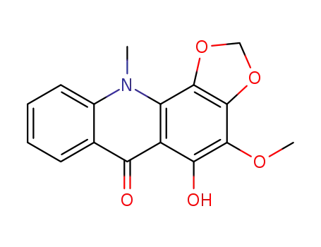 Molecular Structure of 517-76-0 (5-Hydroxy-4-methoxy-11-methyl-1,3-dioxolo[4,5-c]acridin-6(11H)-one)