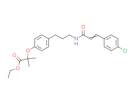 Molecular Structure of 63294-04-2 (Propanoic acid,
2-[4-[3-[[3-(4-chlorophenyl)-1-oxo-2-propenyl]amino]propyl]phenoxy]-2-
methyl-, ethyl ester)