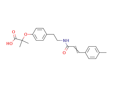 Molecular Structure of 63335-71-7 (Propanoic acid,
2-methyl-2-[4-[2-[[3-(4-methylphenyl)-1-oxo-2-propenyl]amino]ethyl]phen
oxy]-)