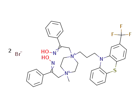 Molecular Structure of 19337-45-2 (1,4-bis-(2-hydroxyimino-2-phenyl-ethyl)-1-methyl-4-[3-(2-trifluoromethyl-phenothiazin-10-yl)-propyl]-piperazinediium; dibromide)