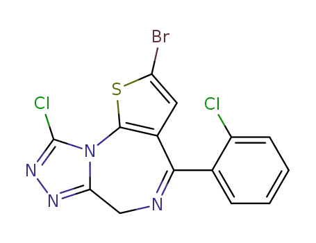 Molecular Structure of 58765-24-5 (2-bromo-9-chloro-4-(2-chloro-phenyl)-6<i>H</i>-thieno[3,2-<i>f</i>][1,2,4]triazolo[4,3-<i>a</i>][1,4]diazepine)