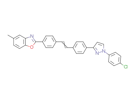 Molecular Structure of 71943-80-1 (2-(4-{4-[1-(4-chloro-phenyl)-1<i>H</i>-pyrazol-3-yl]-styryl}-phenyl)-5-methyl-benzooxazole)