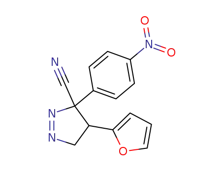 Molecular Structure of 67449-85-8 (3H-Pyrazole-3-carbonitrile, 4-(2-furanyl)-4,5-dihydro-3-(4-nitrophenyl)-)
